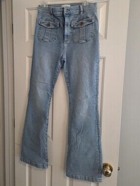 LOFT Light Blue Flare Jeans with Front Flap Pockets